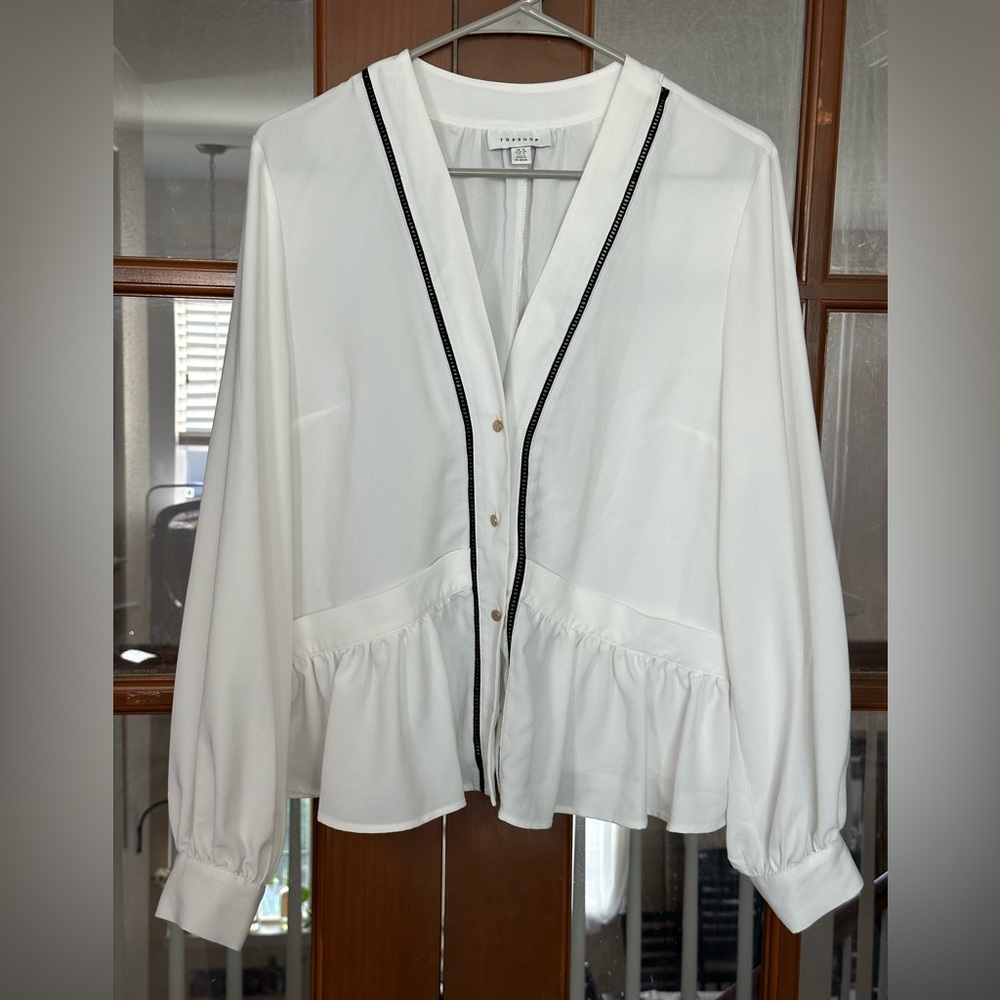 Topshop White Blouse with Black Accents